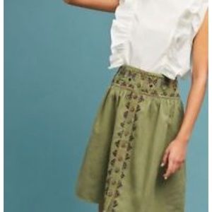 NWT Anthropologie Maeve green embrodiered skirt 14